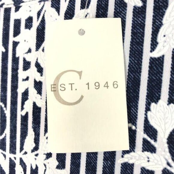 NWT Cato L Blue Tunic Blouse 3/4 Sleeve Floral Vertical Stripe Asymmetrical Hem - Picture 10 of 12